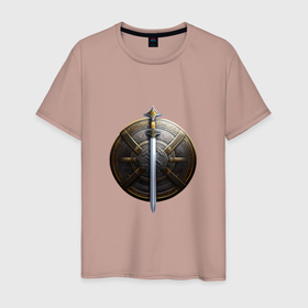 Мужская футболка хлопок с принтом Щит и меч викинга в Тюмени, 100% хлопок | прямой крой, круглый вырез горловины, длина до линии бедер, слегка спущенное плечо. | 