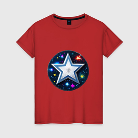 Женская футболка хлопок с принтом Звезда и полотно космоса в Белгороде, 100% хлопок | прямой крой, круглый вырез горловины, длина до линии бедер, слегка спущенное плечо | 