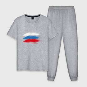 Мужская пижама хлопок с принтом Креативный Флаг России в Санкт-Петербурге, 100% хлопок | брюки и футболка прямого кроя, без карманов, на брюках мягкая резинка на поясе и по низу штанин
 | 