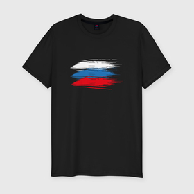 Мужская футболка хлопок Slim с принтом Креативный Флаг России в Санкт-Петербурге, 92% хлопок, 8% лайкра | приталенный силуэт, круглый вырез ворота, длина до линии бедра, короткий рукав | 