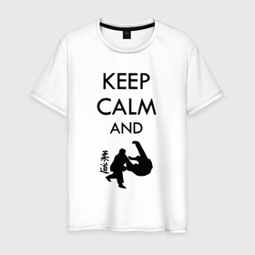 Мужская футболка хлопок с принтом Keep calm and judo в Кировске, 100% хлопок | прямой крой, круглый вырез горловины, длина до линии бедер, слегка спущенное плечо. | 