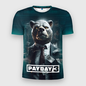 Мужская футболка 3D Slim с принтом Payday 3  bear в Тюмени, 100% полиэстер с улучшенными характеристиками | приталенный силуэт, круглая горловина, широкие плечи, сужается к линии бедра | 