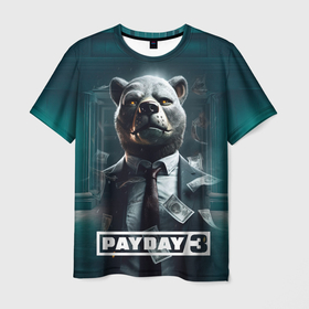 Мужская футболка 3D с принтом Payday 3  bear в Новосибирске, 100% полиэфир | прямой крой, круглый вырез горловины, длина до линии бедер | 