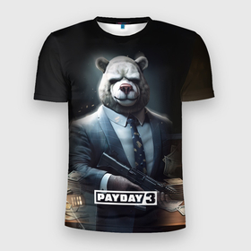 Мужская футболка 3D Slim с принтом Payday3 bear в Тюмени, 100% полиэстер с улучшенными характеристиками | приталенный силуэт, круглая горловина, широкие плечи, сужается к линии бедра | 
