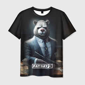 Мужская футболка 3D с принтом Payday3 bear в Новосибирске, 100% полиэфир | прямой крой, круглый вырез горловины, длина до линии бедер | 