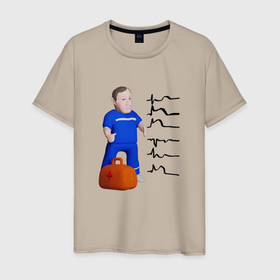 Мужская футболка хлопок с принтом Доктор читает электрокардиограмму в Тюмени, 100% хлопок | прямой крой, круглый вырез горловины, длина до линии бедер, слегка спущенное плечо. | 