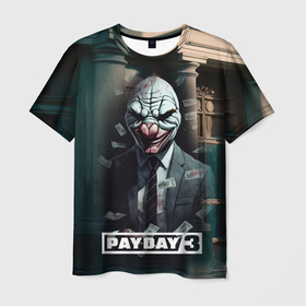 Мужская футболка 3D с принтом Payday 3   mask в Новосибирске, 100% полиэфир | прямой крой, круглый вырез горловины, длина до линии бедер | 