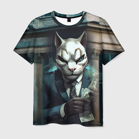 Мужская футболка 3D с принтом Payday cat в Новосибирске, 100% полиэфир | прямой крой, круглый вырез горловины, длина до линии бедер | Тематика изображения на принте: 
