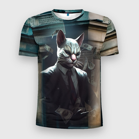 Мужская футболка 3D Slim с принтом Payday 3 cat bank в Тюмени, 100% полиэстер с улучшенными характеристиками | приталенный силуэт, круглая горловина, широкие плечи, сужается к линии бедра | 