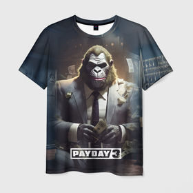 Мужская футболка 3D с принтом Gorilla                Payday    3 в Петрозаводске, 100% полиэфир | прямой крой, круглый вырез горловины, длина до линии бедер | 