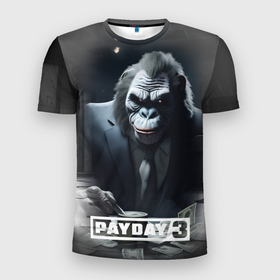 Мужская футболка 3D Slim с принтом Payday 3 big gorilla в Тюмени, 100% полиэстер с улучшенными характеристиками | приталенный силуэт, круглая горловина, широкие плечи, сужается к линии бедра | 
