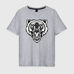 Мужская футболка хлопок Oversize с принтом BW   Злой медведь , 100% хлопок | свободный крой, круглый ворот, “спинка” длиннее передней части | Тематика изображения на принте: 