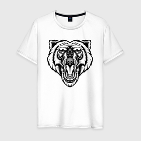 Мужская футболка хлопок с принтом BW   Злой медведь в Белгороде, 100% хлопок | прямой крой, круглый вырез горловины, длина до линии бедер, слегка спущенное плечо. | Тематика изображения на принте: 