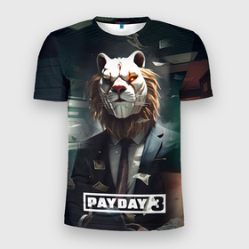 Мужская футболка 3D Slim с принтом Payday 3  lion в Петрозаводске, 100% полиэстер с улучшенными характеристиками | приталенный силуэт, круглая горловина, широкие плечи, сужается к линии бедра | Тематика изображения на принте: 