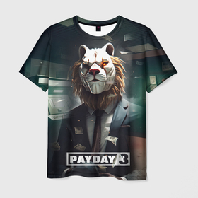 Мужская футболка 3D с принтом Payday 3  lion в Петрозаводске, 100% полиэфир | прямой крой, круглый вырез горловины, длина до линии бедер | 
