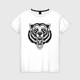 Женская футболка хлопок с принтом BW   Яростный медведь в Кировске, 100% хлопок | прямой крой, круглый вырез горловины, длина до линии бедер, слегка спущенное плечо | 
