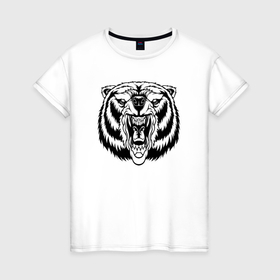 Женская футболка хлопок с принтом BW   Разозленный медведь в Кировске, 100% хлопок | прямой крой, круглый вырез горловины, длина до линии бедер, слегка спущенное плечо | 