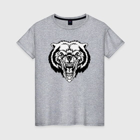 Женская футболка хлопок с принтом BW   Медведь в ярости в Кировске, 100% хлопок | прямой крой, круглый вырез горловины, длина до линии бедер, слегка спущенное плечо | 