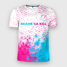 Мужская футболка 3D Slim с принтом Akame ga Kill neon gradient style: символ сверху в Петрозаводске, 100% полиэстер с улучшенными характеристиками | приталенный силуэт, круглая горловина, широкие плечи, сужается к линии бедра | Тематика изображения на принте: 