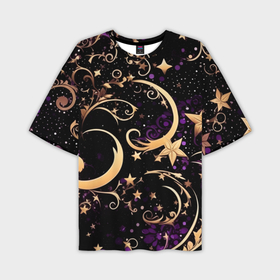 Мужская футболка oversize 3D с принтом Чёрный паттерн со звёздами и лунами ,  |  | 