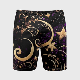 Мужские шорты спортивные с принтом Чёрный паттерн со звёздами и лунами в Новосибирске,  |  | 
