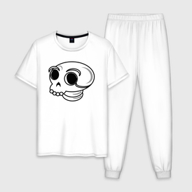 Мужская пижама хлопок с принтом Белый весёлый череп в Курске, 100% хлопок | брюки и футболка прямого кроя, без карманов, на брюках мягкая резинка на поясе и по низу штанин
 | 