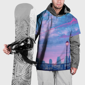 Накидка на куртку 3D с принтом Город и красочное небо в Тюмени, 100% полиэстер |  | 