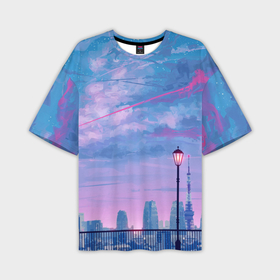 Мужская футболка oversize 3D с принтом Город и красочное небо в Тюмени,  |  | 