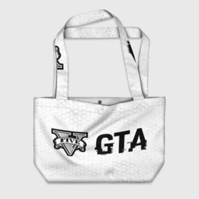 Пляжная сумка 3D с принтом GTA glitch на светлом фоне: надпись и символ в городе Новоалтайск, 100% полиэстер | застегивается на металлическую кнопку; внутренний карман застегивается на молнию. Стенки укреплены специальным мягким материалом, чтобы защитить содержимое от несильных ударов
 | 