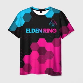 Мужская футболка 3D с принтом Elden Ring   neon gradient: символ сверху в Екатеринбурге, 100% полиэфир | прямой крой, круглый вырез горловины, длина до линии бедер | 