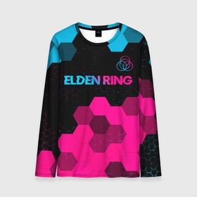 Мужской лонгслив 3D с принтом Elden Ring   neon gradient: символ сверху в Екатеринбурге, 100% полиэстер | длинные рукава, круглый вырез горловины, полуприлегающий силуэт | Тематика изображения на принте: 