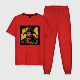 Мужская пижама хлопок с принтом Демон орёт в Курске, 100% хлопок | брюки и футболка прямого кроя, без карманов, на брюках мягкая резинка на поясе и по низу штанин
 | 
