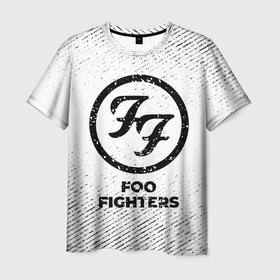 Мужская футболка 3D с принтом Foo Fighters с потертостями на светлом фоне в Санкт-Петербурге, 100% полиэфир | прямой крой, круглый вырез горловины, длина до линии бедер | 