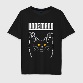 Мужская футболка хлопок Oversize с принтом Lindemann rock cat , 100% хлопок | свободный крой, круглый ворот, “спинка” длиннее передней части | Тематика изображения на принте: 