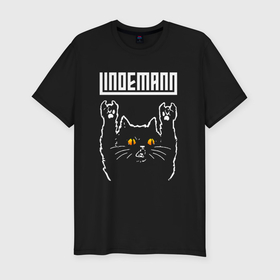 Мужская футболка хлопок Slim с принтом Lindemann rock cat , 92% хлопок, 8% лайкра | приталенный силуэт, круглый вырез ворота, длина до линии бедра, короткий рукав | Тематика изображения на принте: 
