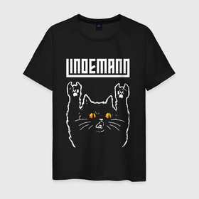 Мужская футболка хлопок с принтом Lindemann rock cat , 100% хлопок | прямой крой, круглый вырез горловины, длина до линии бедер, слегка спущенное плечо. | 
