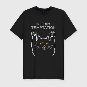 Мужская футболка хлопок Slim с принтом Within Temptation rock cat в Кировске, 92% хлопок, 8% лайкра | приталенный силуэт, круглый вырез ворота, длина до линии бедра, короткий рукав | 