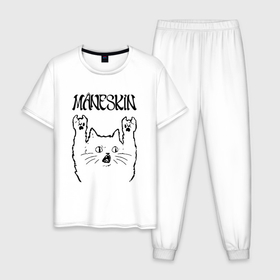 Мужская пижама хлопок с принтом Maneskin   rock cat в Курске, 100% хлопок | брюки и футболка прямого кроя, без карманов, на брюках мягкая резинка на поясе и по низу штанин
 | 
