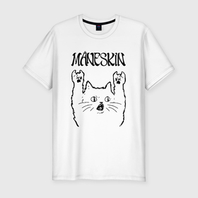 Мужская футболка хлопок Slim с принтом Maneskin   rock cat в Курске, 92% хлопок, 8% лайкра | приталенный силуэт, круглый вырез ворота, длина до линии бедра, короткий рукав | 