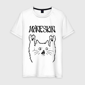 Мужская футболка хлопок с принтом Maneskin   rock cat в Курске, 100% хлопок | прямой крой, круглый вырез горловины, длина до линии бедер, слегка спущенное плечо. | Тематика изображения на принте: 