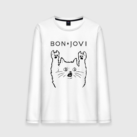 Мужской лонгслив хлопок с принтом Bon Jovi   rock cat в Кировске, 100% хлопок |  | Тематика изображения на принте: 