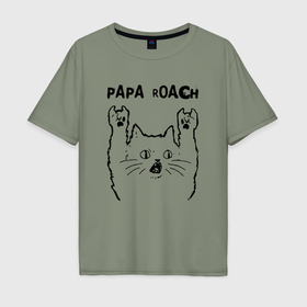 Мужская футболка хлопок Oversize с принтом Papa Roach   rock cat , 100% хлопок | свободный крой, круглый ворот, “спинка” длиннее передней части | 