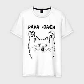 Мужская футболка хлопок с принтом Papa Roach   rock cat в Новосибирске, 100% хлопок | прямой крой, круглый вырез горловины, длина до линии бедер, слегка спущенное плечо. | 