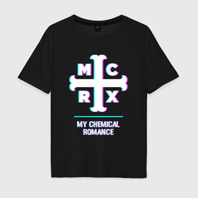 Мужская футболка хлопок Oversize с принтом My Chemical Romance glitch rock в Кировске, 100% хлопок | свободный крой, круглый ворот, “спинка” длиннее передней части | 
