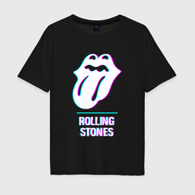 Мужская футболка хлопок Oversize с принтом Rolling Stones glitch rock в Петрозаводске, 100% хлопок | свободный крой, круглый ворот, “спинка” длиннее передней части | 