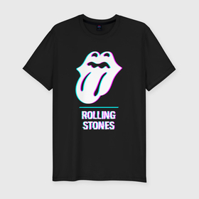 Мужская футболка хлопок Slim с принтом Rolling Stones glitch rock в Кировске, 92% хлопок, 8% лайкра | приталенный силуэт, круглый вырез ворота, длина до линии бедра, короткий рукав | 