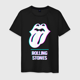 Мужская футболка хлопок с принтом Rolling Stones glitch rock в Кировске, 100% хлопок | прямой крой, круглый вырез горловины, длина до линии бедер, слегка спущенное плечо. | 