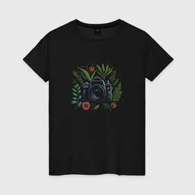 Женская футболка хлопок с принтом Природный фотограф в Белгороде, 100% хлопок | прямой крой, круглый вырез горловины, длина до линии бедер, слегка спущенное плечо | 