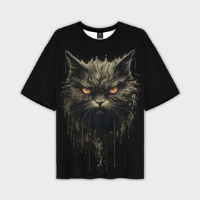 Мужская футболка oversize 3D с принтом Злой и красивый котик в Кировске,  |  | 