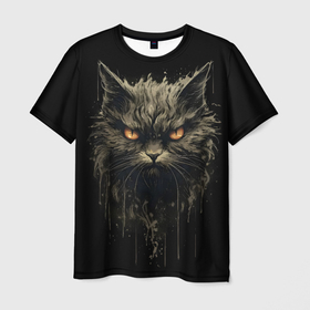 Мужская футболка 3D с принтом Злой и красивый котик в Белгороде, 100% полиэфир | прямой крой, круглый вырез горловины, длина до линии бедер | 